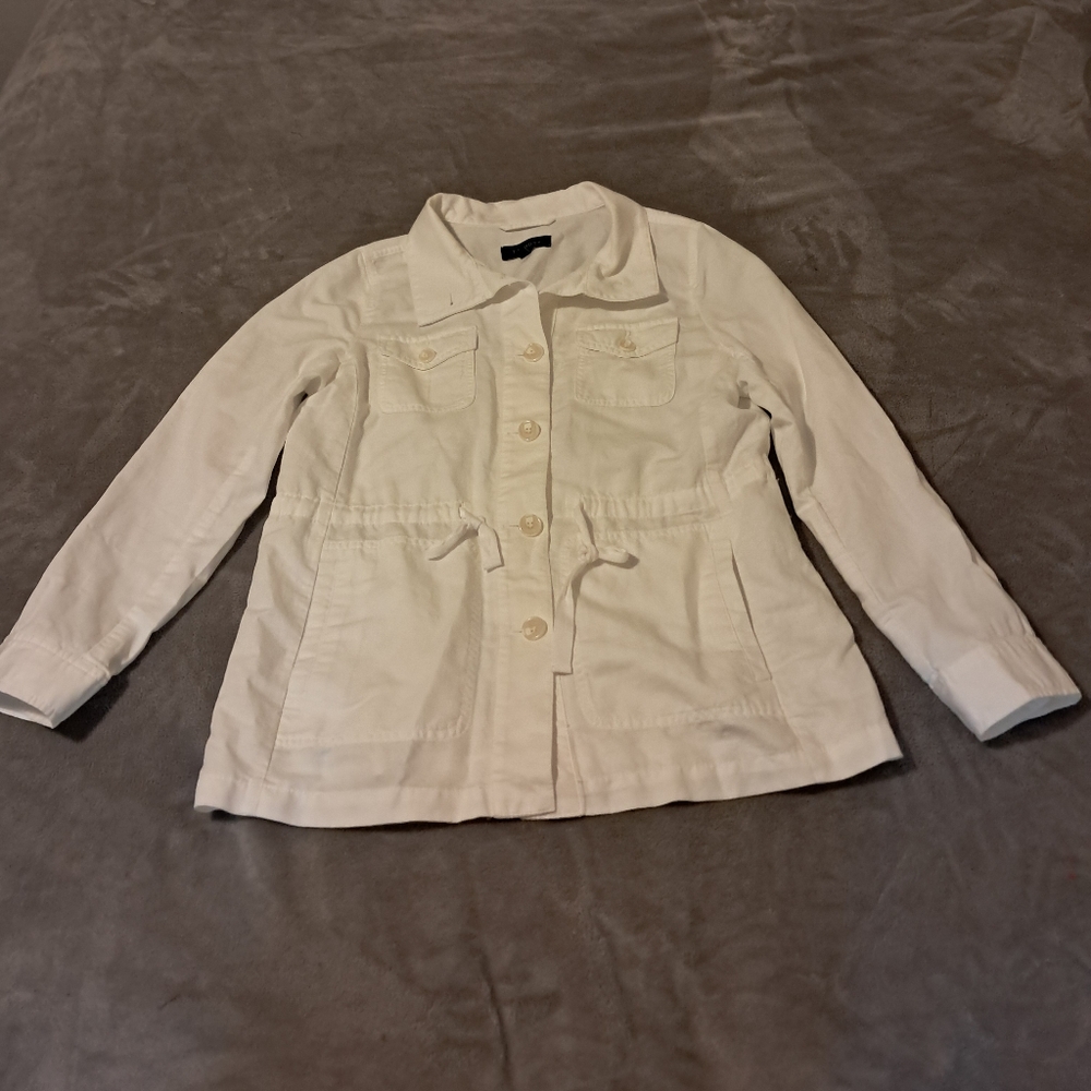 Talbots Womens Cotton/linen White Utility Jacket Summer Size S.